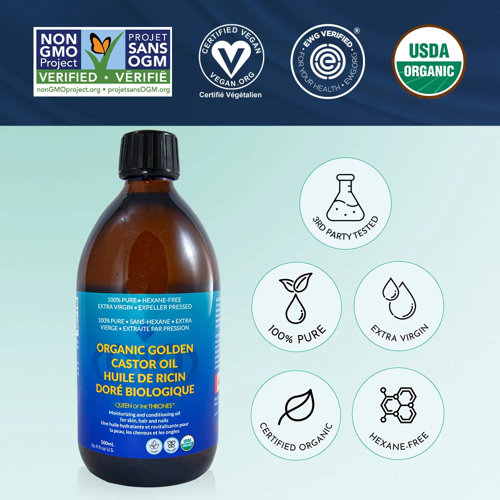 Organic Golden Castor Oil 16.9oz | 100% Pure, Hexane-Free, Extra Virgin image 3